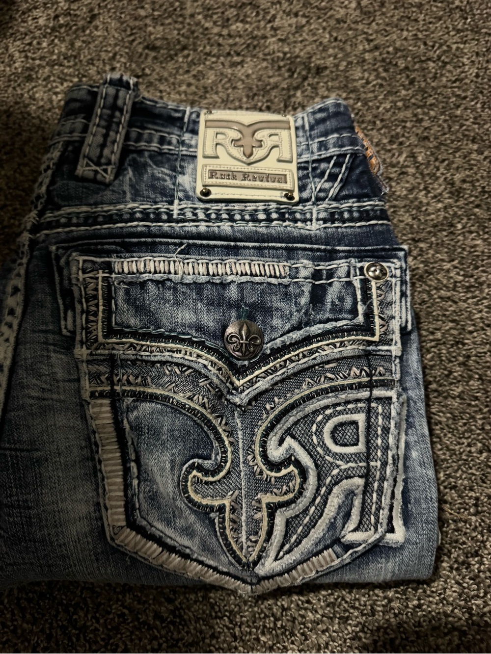 Rock Revival Men's Washed Blue Embroidered Pocket Jeans